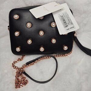 NWT Ted Baker Women's Alessia Pearl Embellished Leather Camera Bag - Black